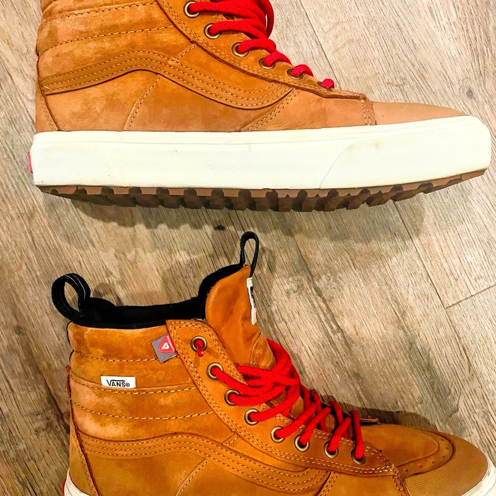Vans Men's Brown High-Top Sneakers with Red Laces